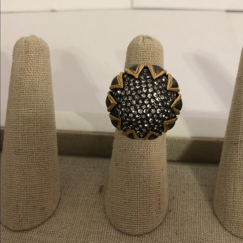 Stella & Dot Gun Metal and Gold Dome Sparkle Adjustable Ring Size 5-9